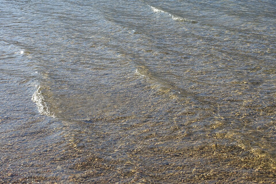 Détail de l’eau et de la rive à la plage de Doussard.